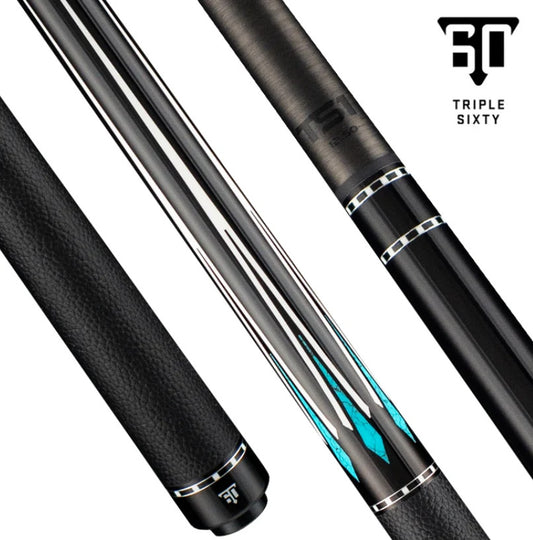 Triple Sixty Carnivale CN1 Pool Cue Ebony Turquoise Inlays Leather Wrap