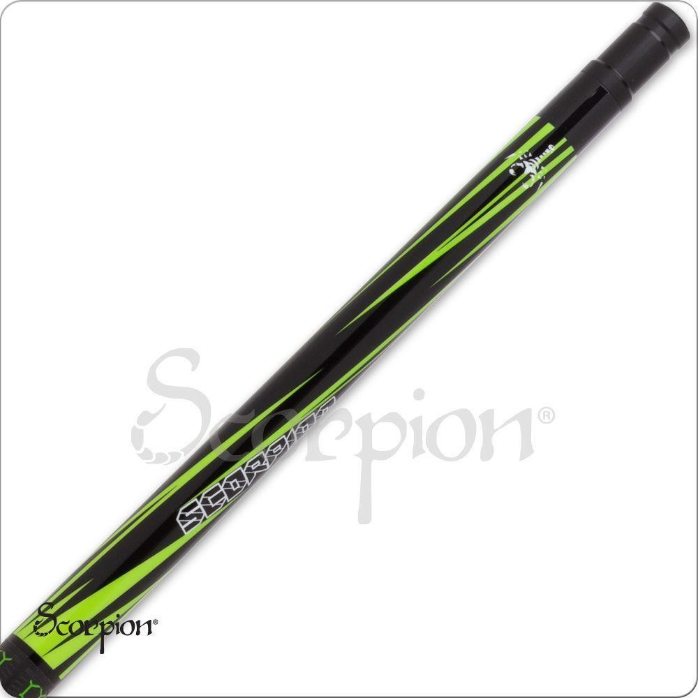 Scorpion SW32 Pool Cue 19oz Black Lime Green Slanted Points 12mm Tip