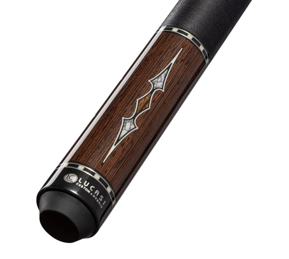 Lucasi LZC61 Pool Cue Black Palm Bocote White Recon Linen Wrap Cue