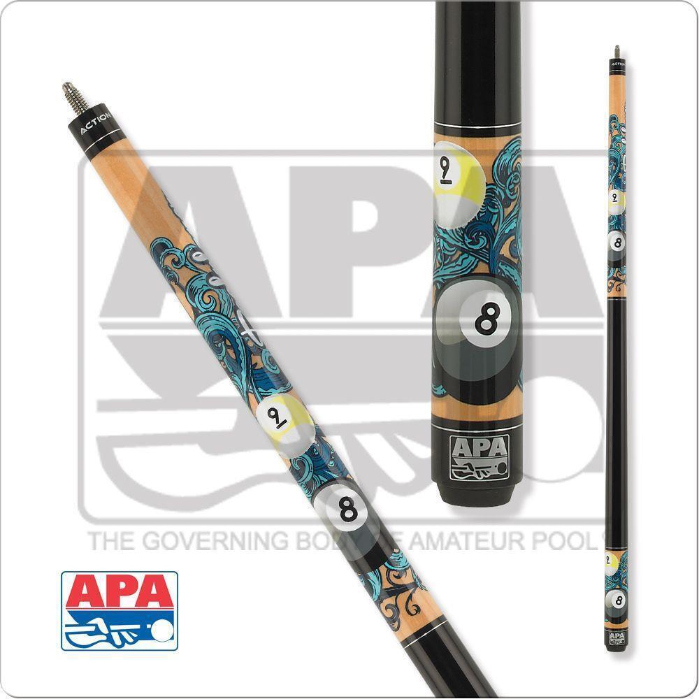 Action APA 36 Pool Cue 19oz, Maple 8 and 9 Ball Design, 13mm Tip