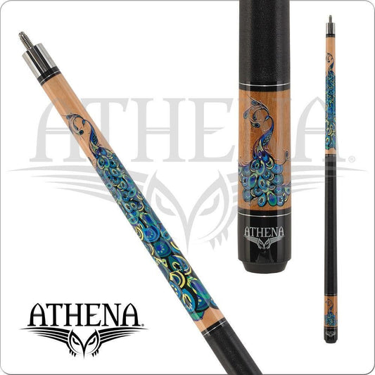 Athena ATH47 Pool Cue 19oz 57 Inch Peacock Design 12.5mm Maple Shaft