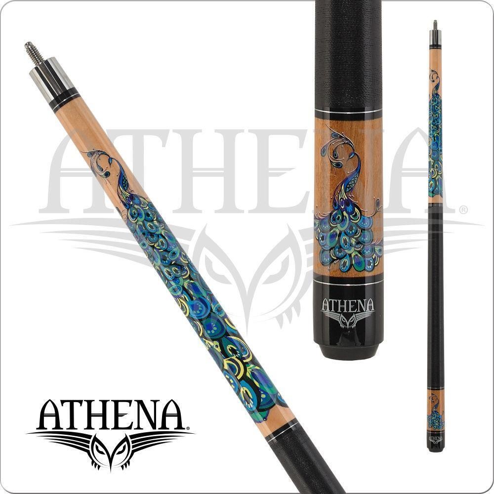 Athena ATH47 Pool Cue 19oz 57 Inch Peacock Design 12.5mm Maple Shaft