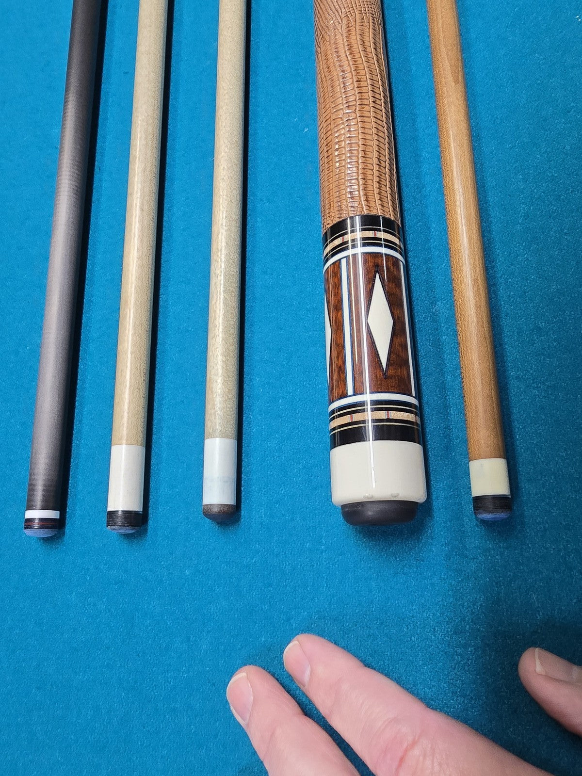 Michael Durbin Custom Pool Cue with 4 Shafts, Leather Wrap, Floating Points