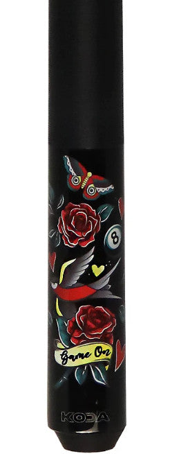 Koda Sports KDV20 Pool Cue 19oz Black Eightball Rose Graphic 12.5mm Tip
