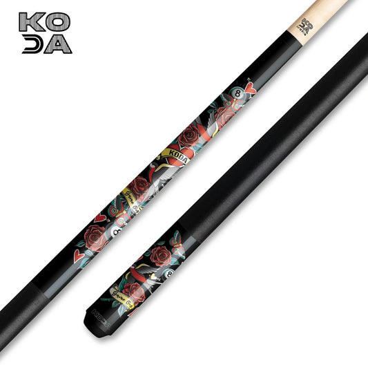 Koda Sports KDV20 Pool Cue 19oz Black Eightball Rose Graphic 12.5mm Tip