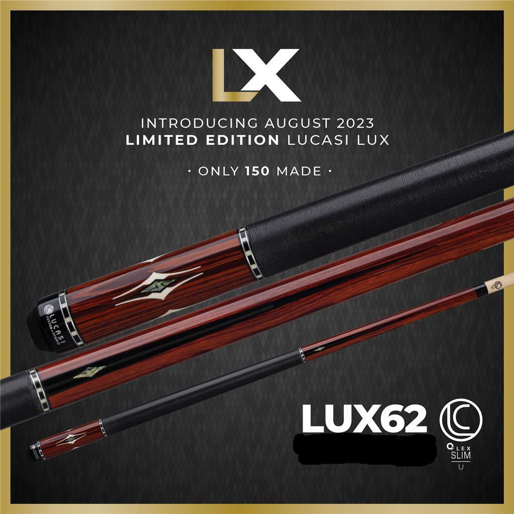 Lucasi LUX 62 Custom Cue Uniloc 11.75MM LTD New, Fast Shipping!