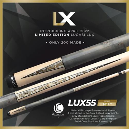 Lucasi LUX 55 Custom Cue Uniloc 12.75mm LTD Only 200 Made New Free Shipping!
