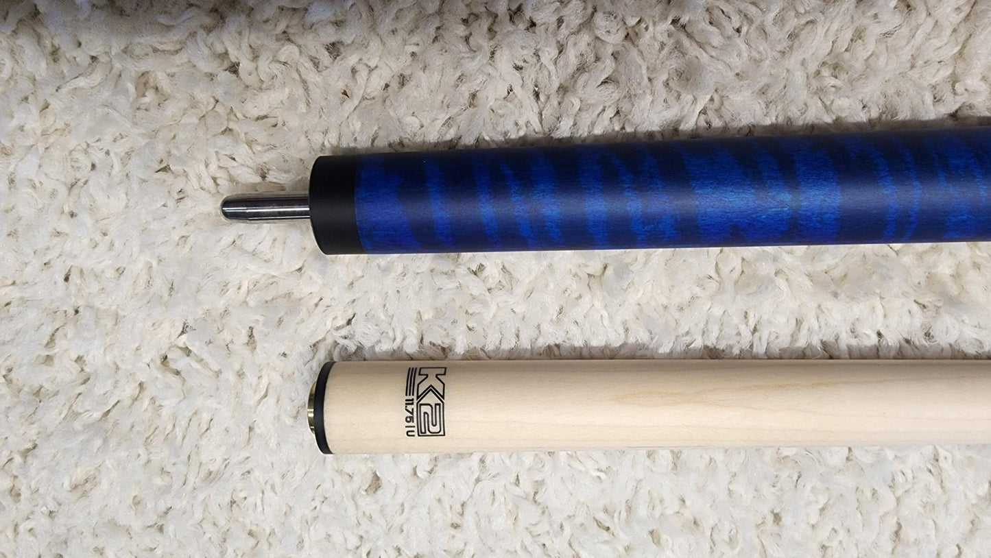 K2 Pool Cue KLCBL Blue w/ Leather Wrap Play Cue w/ Low Deflection 11.75MM Shaft