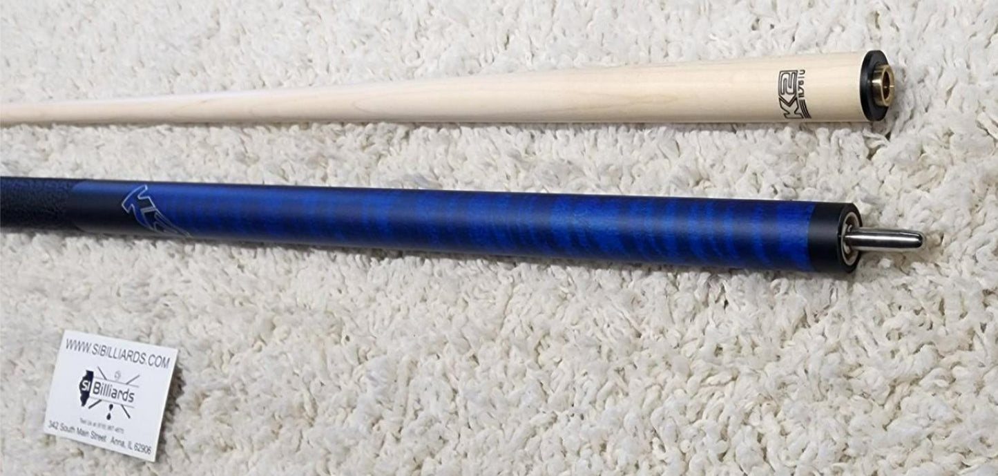 K2 Pool Cue KLCBL Blue w/ Leather Wrap Play Cue w/ Low Deflection 11.75MM Shaft