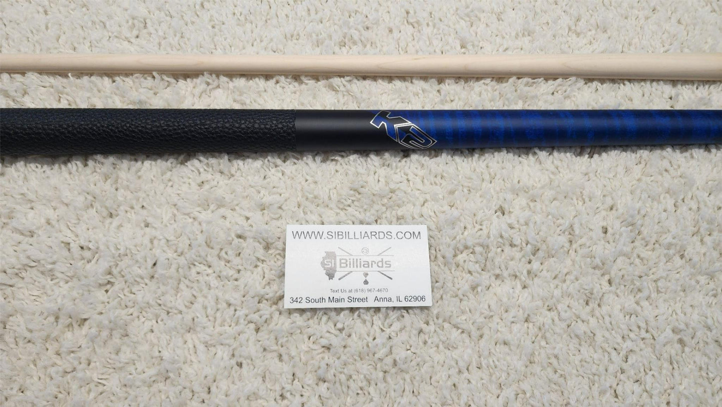 K2 Pool Cue KLCBL Blue w/ Leather Wrap Play Cue w/ Low Deflection 11.75MM Shaft