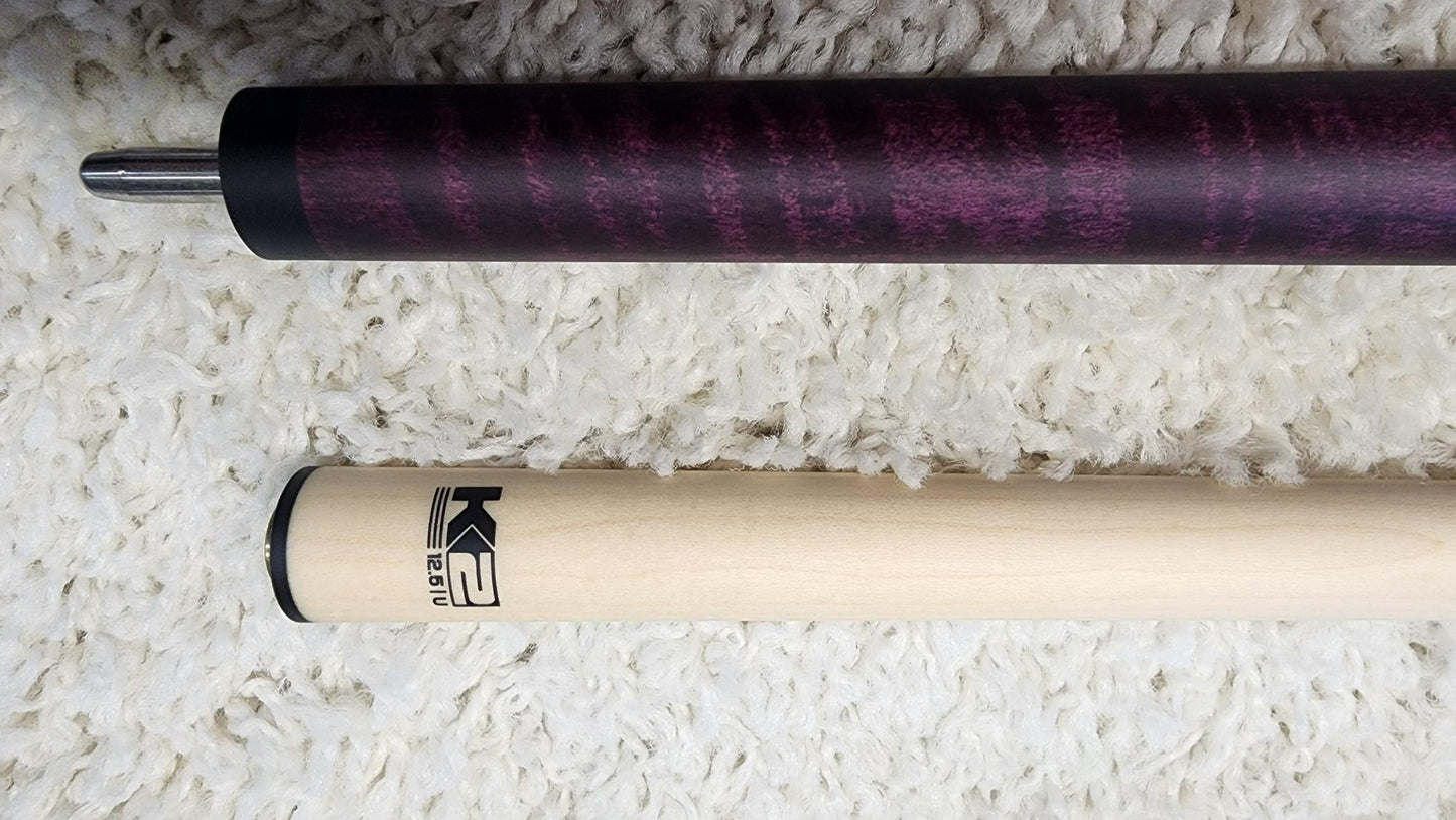 K2 Pool Cue KLCPL Purple w/ Leather Wrap Play Cue w/ Low Deflection 12.5MM Shaft