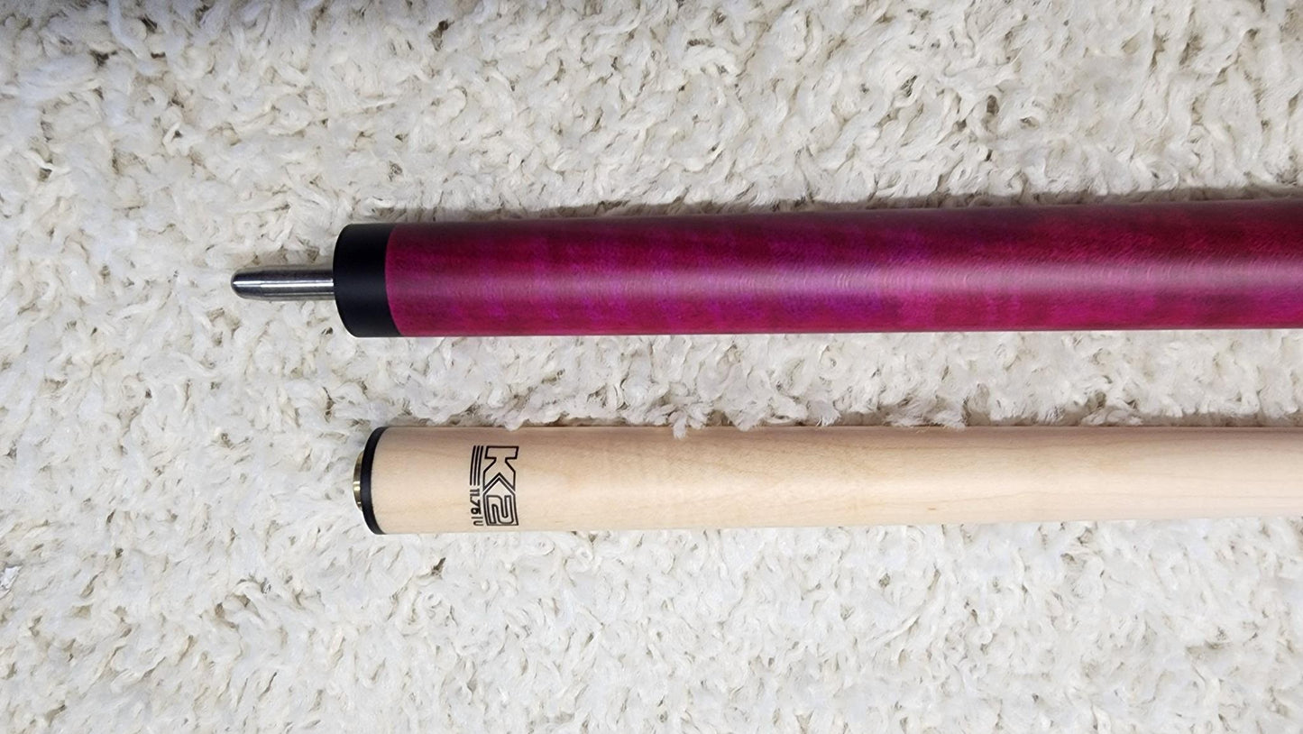 K2 Pool Cue KLCPL Pink w/ Leather Wrap Play Cue w/ Low Deflection 11.75MM Shaft