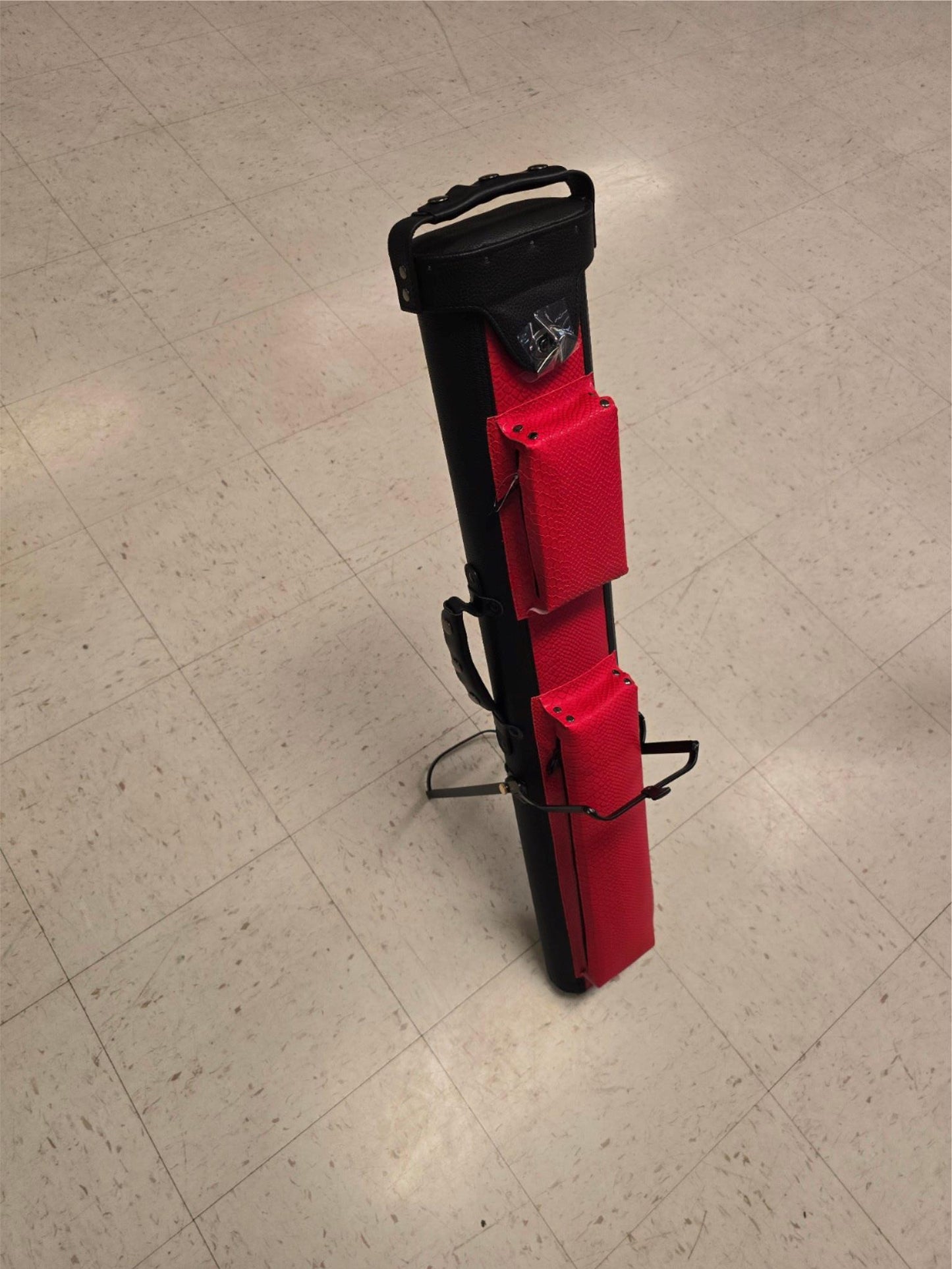 Leatherette Polyform Red/Black 2x4 Hard Pool Cue Case - With Kick Stand