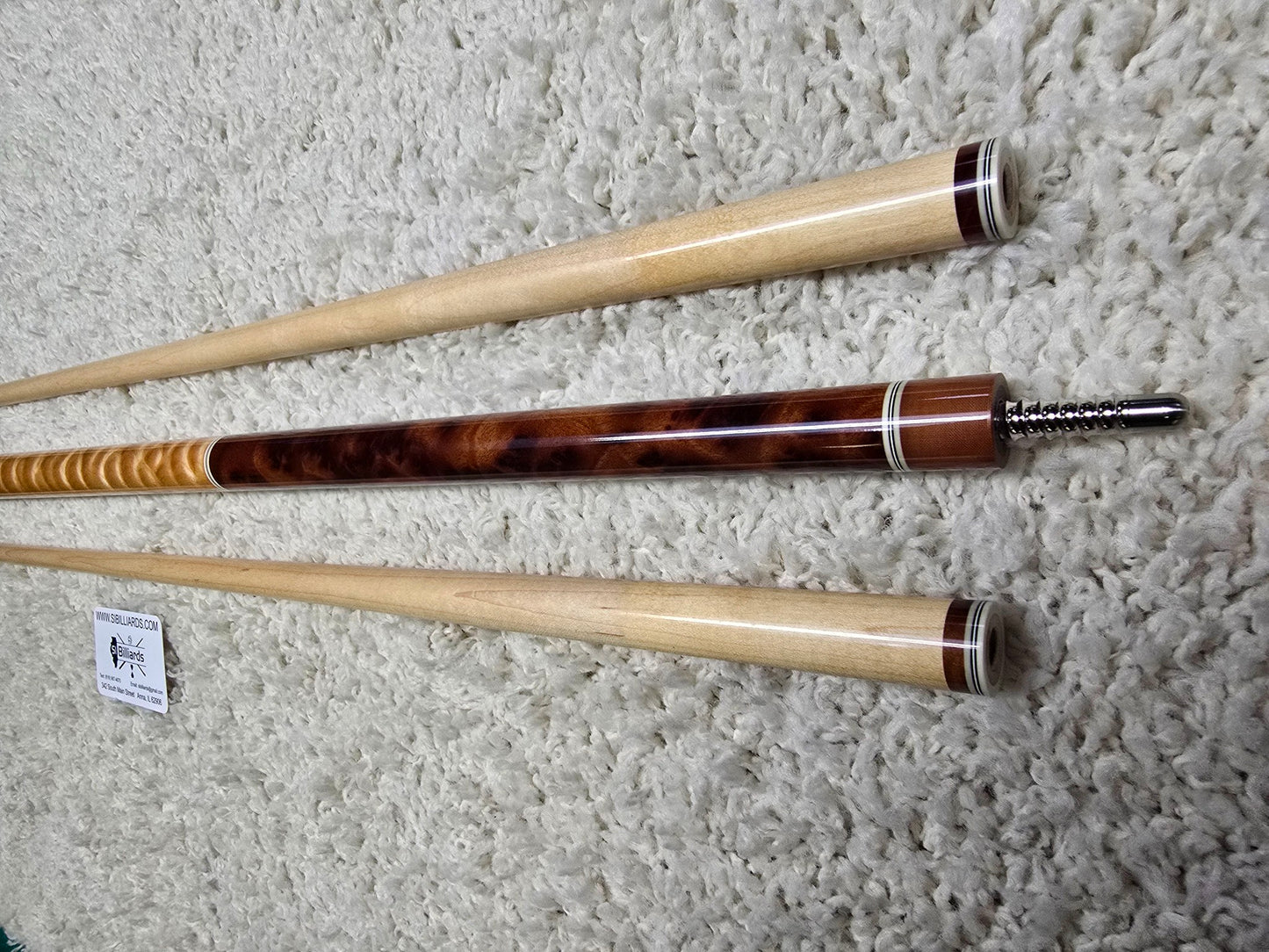 Don Hale Custom Cue Camphor Burl with Quilted Maple Two Shafts! Radial Joint!