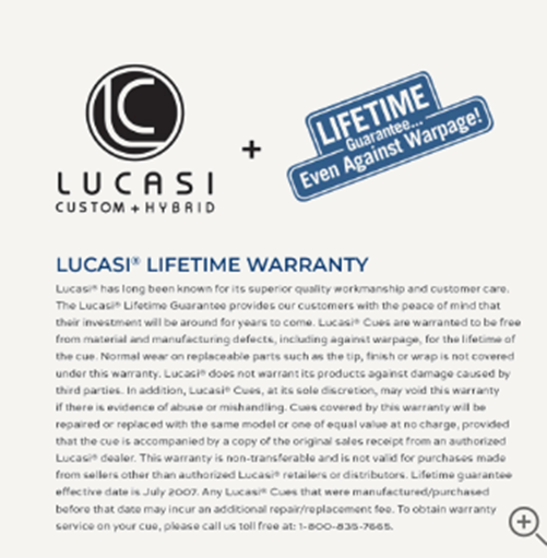 Lucasi LUX 52 Pool Cue 19oz 11.75mm Zero Flex Slim Shaft