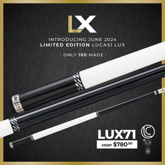 Lucasi LUX 71 Pool Cue 19oz 11.75mm Hybrid Slim Limited Edition, Black