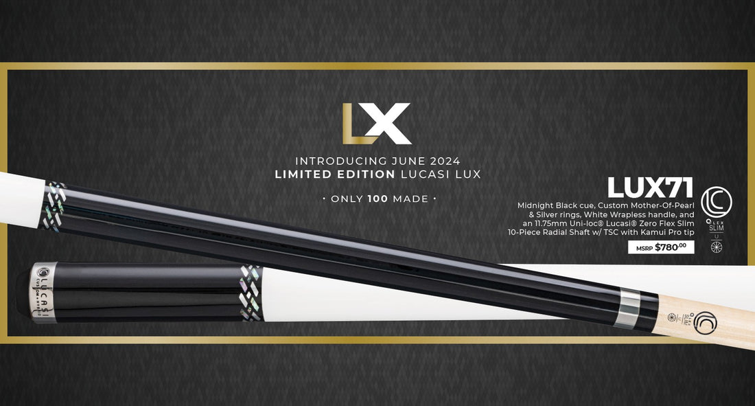 Lucasi LUX 71 Pool Cue 19oz 11.75mm Hybrid Slim Limited Edition, Black