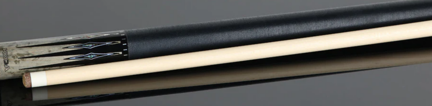 Koda Gray-Stained Maple with Black and Abalone Points Graphic Pool Cue - KD54