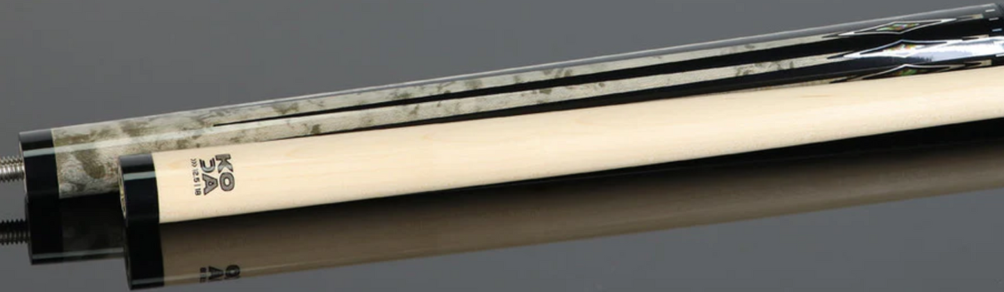 Koda Gray-Stained Maple with Black and Abalone Points Graphic Pool Cue - KD54