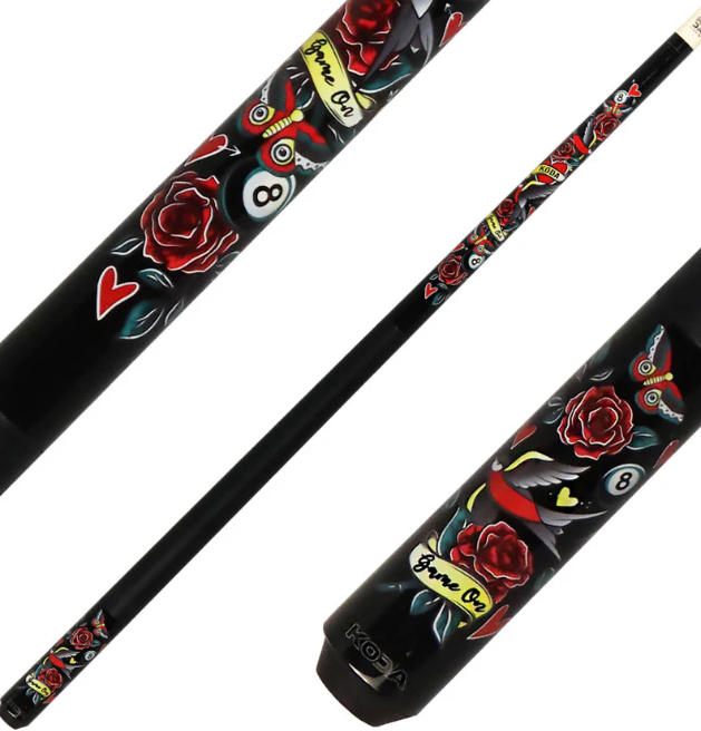 Koda KDV20 Pool Cue | Black w/ Eightball Rose Graphic | 19oz | 12.5 mm Tip | New