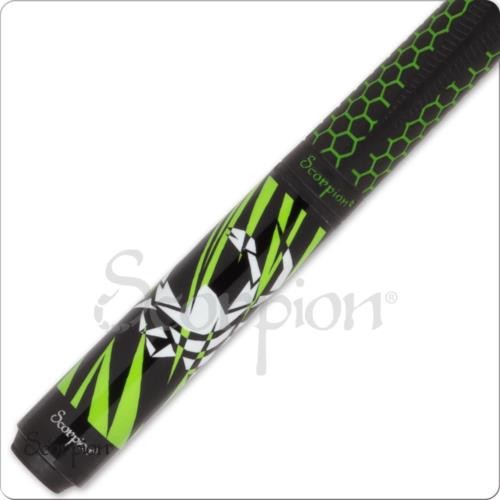 Scorpion SW32 Pool Cue 19oz Black Lime Green Slanted Points 12mm Tip