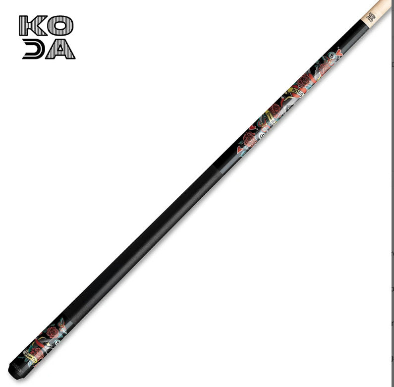 Koda Sports KDV20 Pool Cue 19oz Black Eightball Rose Graphic 12.5mm Tip