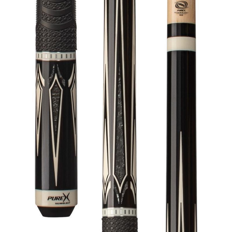 PureX HXT104 Pool Cue, 11.75mm Low Deflection Shaft, MZ Grip, Black Silver