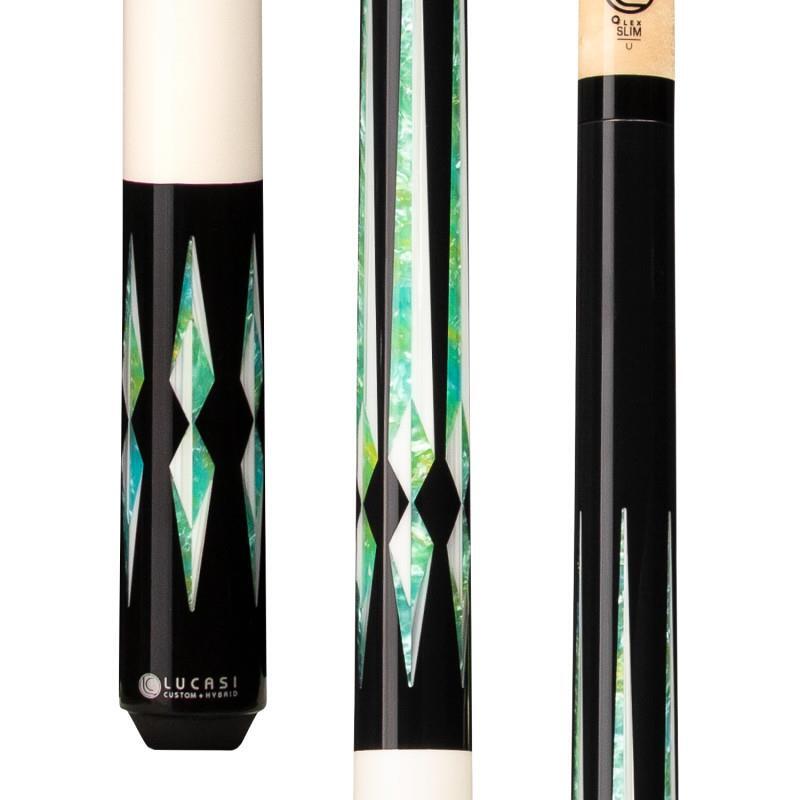 Lucasi Custom LZC48 Black/Green &amp; Blue Poly Inlay Points Pool/Billiard Cue Stick