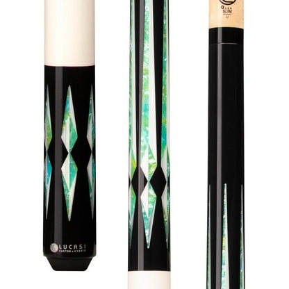 Lucasi Custom LZC48 Black/Green &amp; Blue Poly Inlay Points Pool/Billiard Cue Stick
