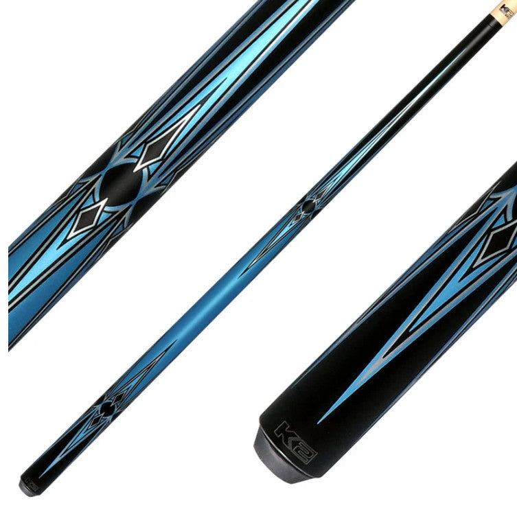 K2 KL160BL Pool Cue Matte Metallic Blue with Silver and Black Graphic 12.5 mm