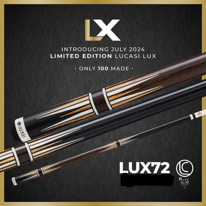 Lucasi LUX72 Pool Cue 19oz 11.75mm Slim Shaft Zebrawood Inlays Black