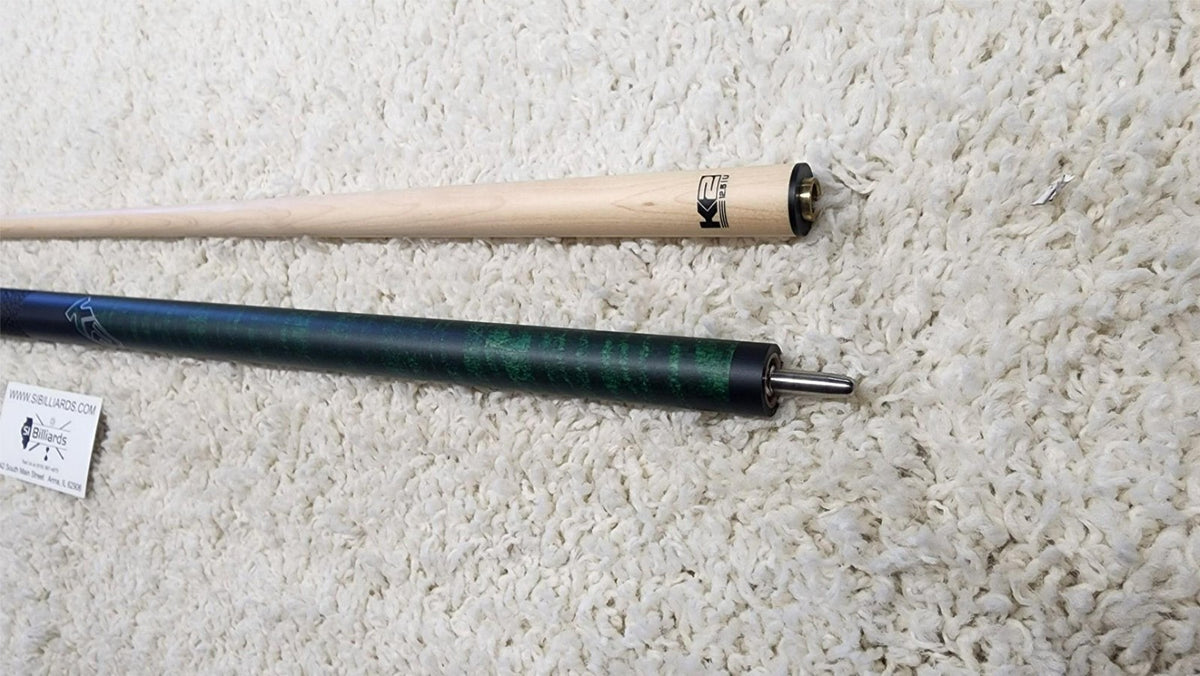 K2 Pool Cue Green Leather Wrap, 12.5mm Low Deflection Maple Shaft KLCGN