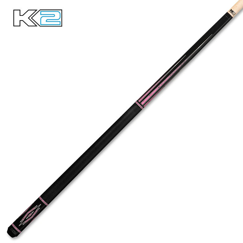 K2 Pool Cue KL140 Gloss Black, Pink Marcota Points W/ K2 LD 12.5MM Shaft!