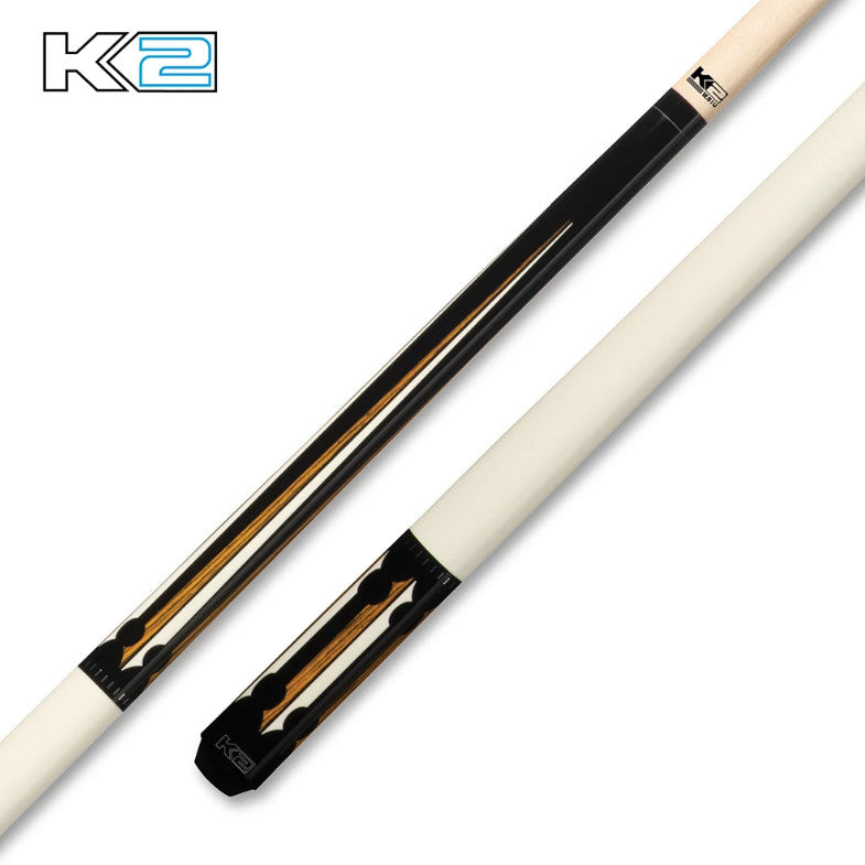 K2 POOL CUE KL130 Gloss Split Floating Bocote/Ivory Point Design, Wrapless