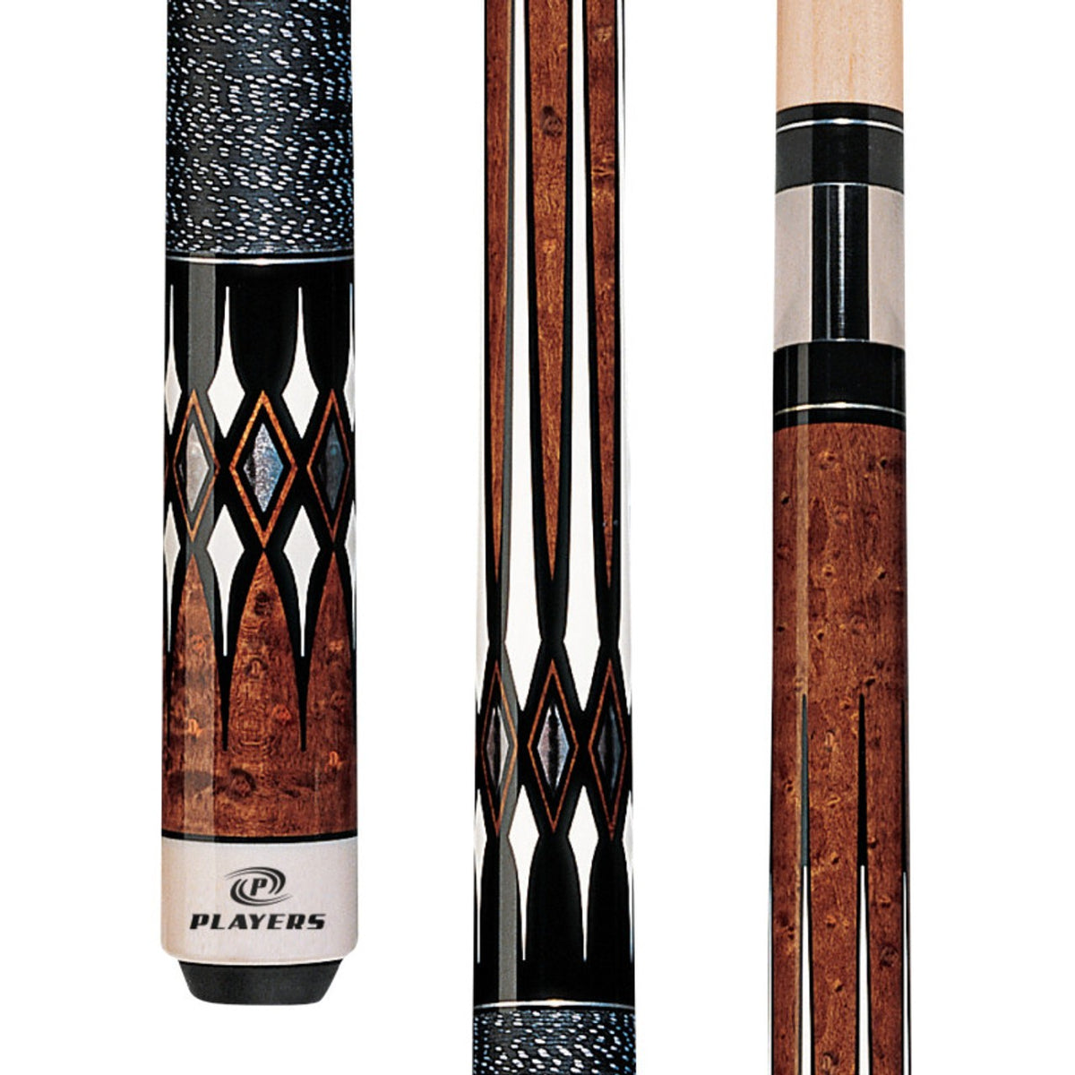Players G2252 Antique Maple Curly &amp; Black Cue with Black/White Linen Wrap