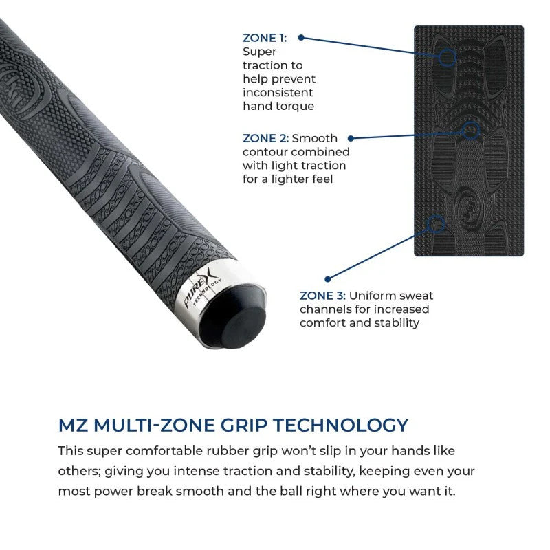 Pure X Matte Black Cue with Imitation Bone & MZ Grip, HXT103, 11.75mm