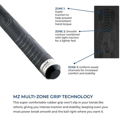 Pure X Matte Black Cue with Imitation Bone &amp; MZ Grip, HXT103, 11.75mm