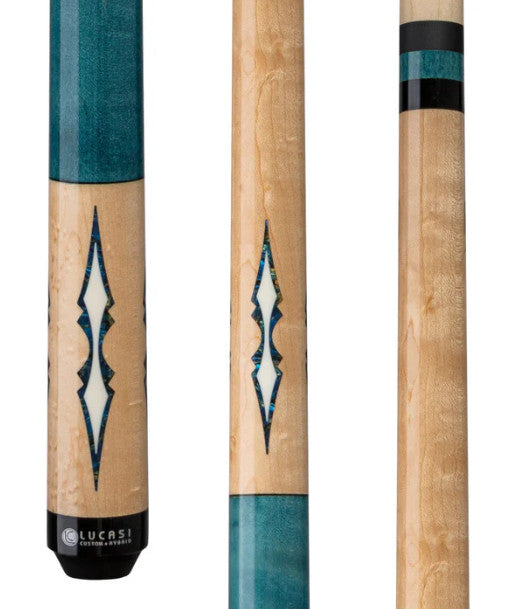Lucasi LZC59 Custom Pool Cue Birdseye Maple Aquamarine Wrapless Handle