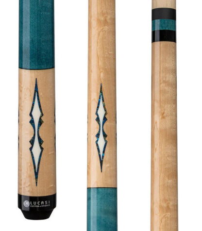 Lucasi LZC59 Custom Pool Cue Birdseye Maple Aquamarine Wrapless Handle