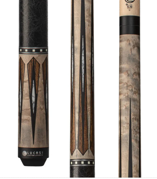 Lucasi LZC57 Custom Pool Cue Matte Grey Maple Bocote Leather Wrap