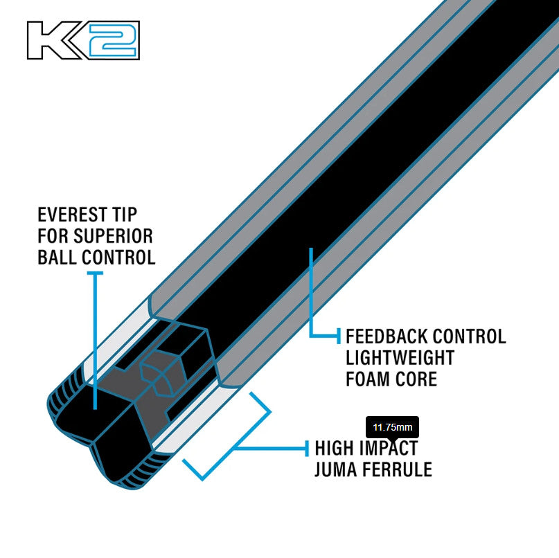 NEW K2 KL122 Low Deflection Purple Pool Cue – Performance Series - 12.5 mm Shaft