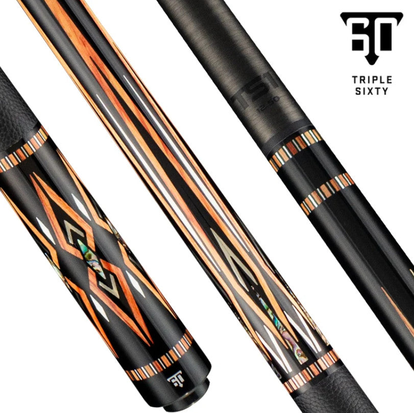 Triple Sixty Carpo CP2 Billiards Pool Cue Ebony Abalone Inlays Leather Wrap
