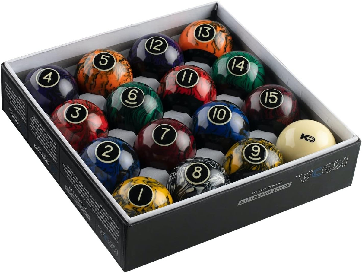 Koda KBBM Black Marble Lite Billiard Ball Set – Lifetime Guarantee For Home Use