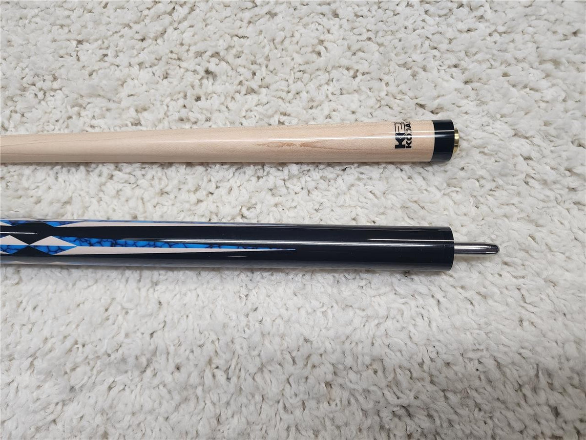 K2 POOL CUE KL141 Gloss Black, Turquois/White Floating Points, Blue Curly