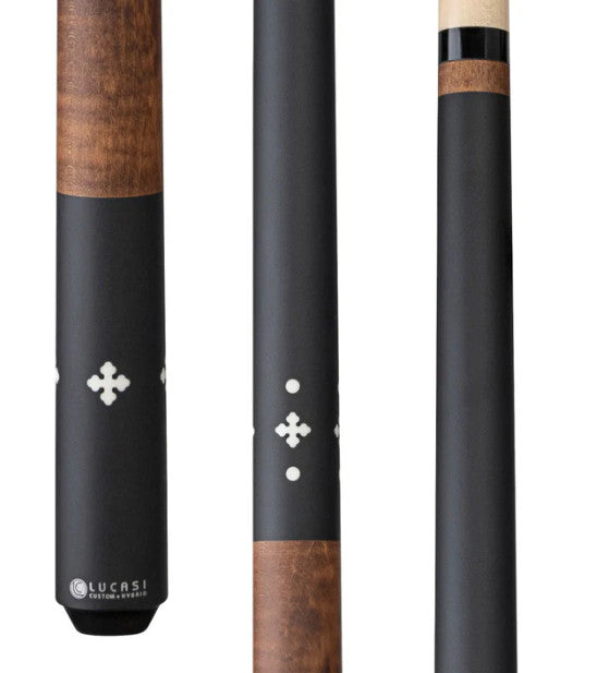 Lucasi LZC58 Custom Walnut Curly Maple &amp; Matte Black/Imitation Bone Wrapless Cue