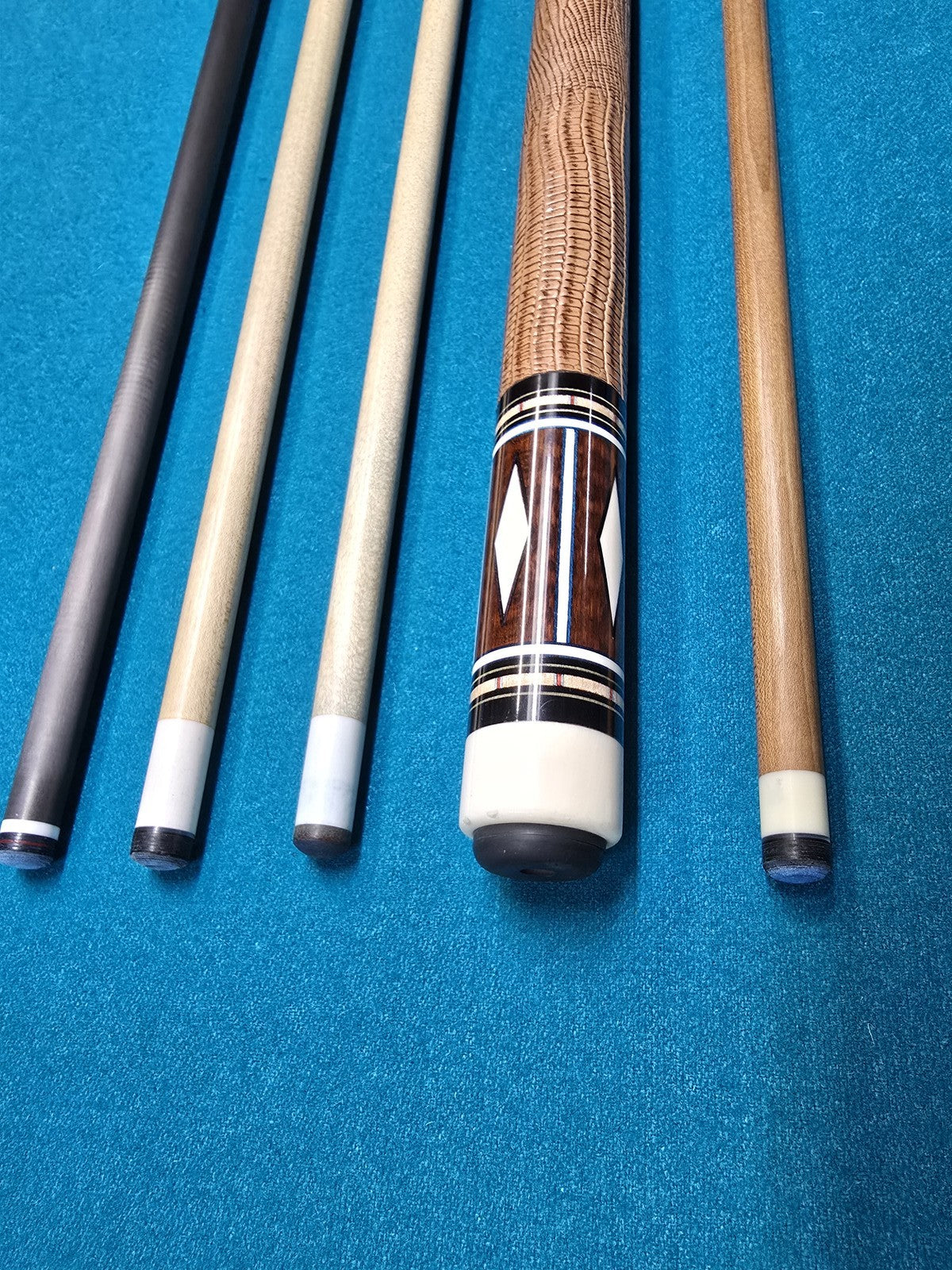 Michael Durbin Custom Pool Cue with 4 Shafts, Leather Wrap, Floating Points