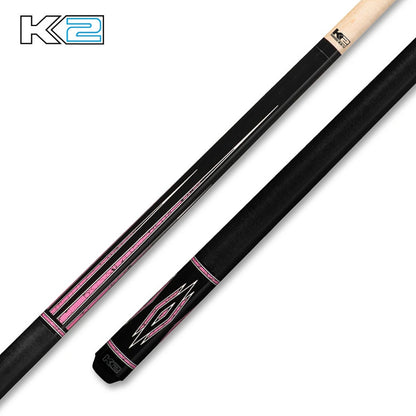 K2 Pool Cue KL140 Gloss Black, Pink Marcota Points W/ K2 LD 12.5MM Shaft!