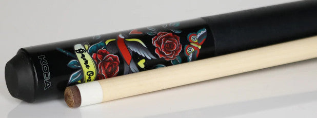 Koda Sports KDV20 Pool Cue 19oz Black Eightball Rose Graphic 12.5mm Tip