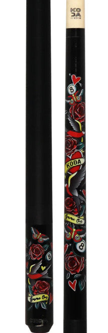 Koda Sports KDV20 Pool Cue 19oz Black Eightball Rose Graphic 12.5mm Tip