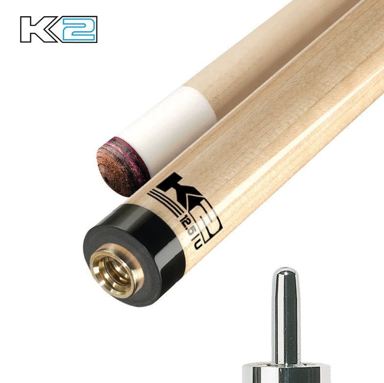 K2 Pool Cue Green Leather Wrap, 12.5mm Low Deflection Maple Shaft KLCGN